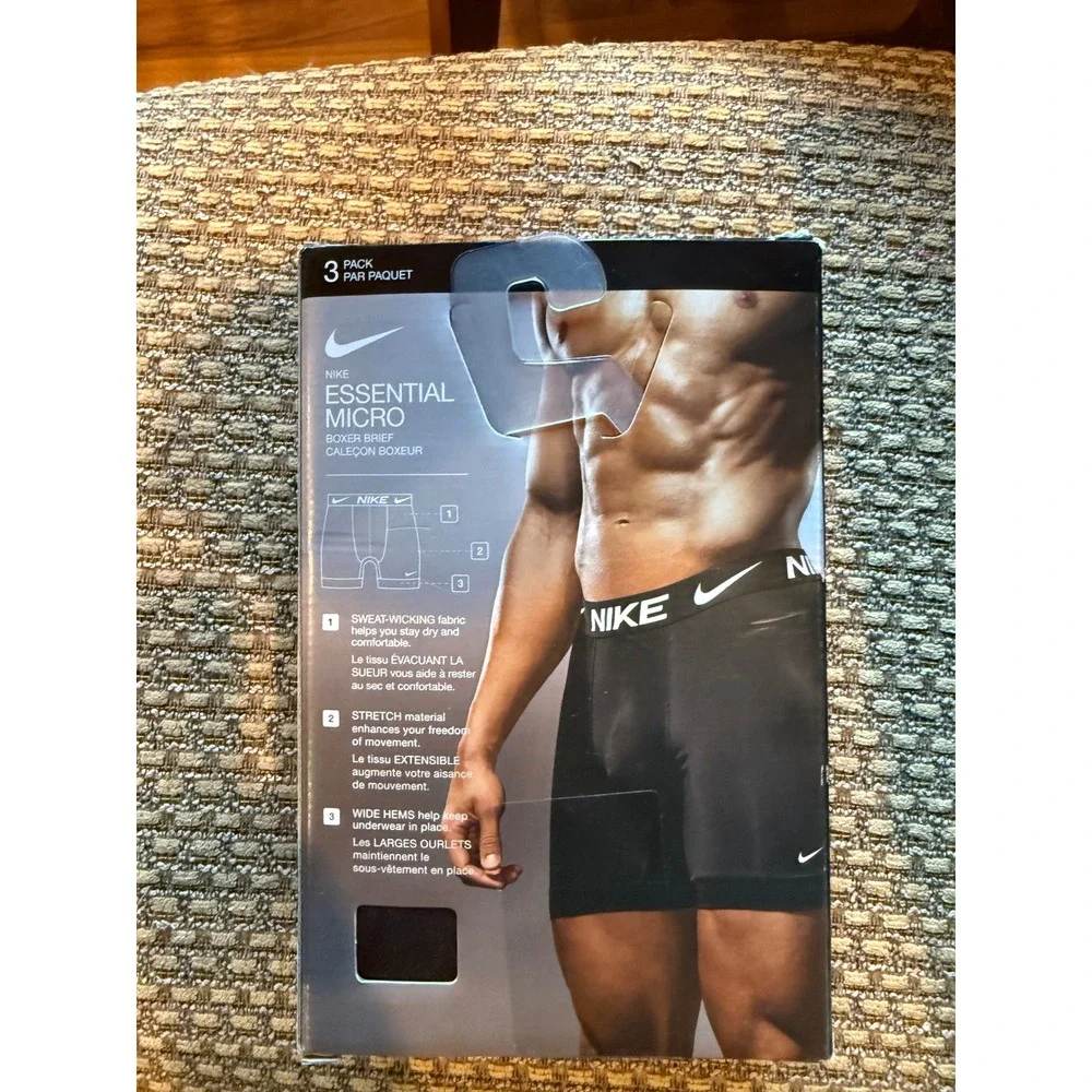 Nike Boxer Briefs Mens XL Black New 3-Pack Essential Micro Dri-FIT Stretch